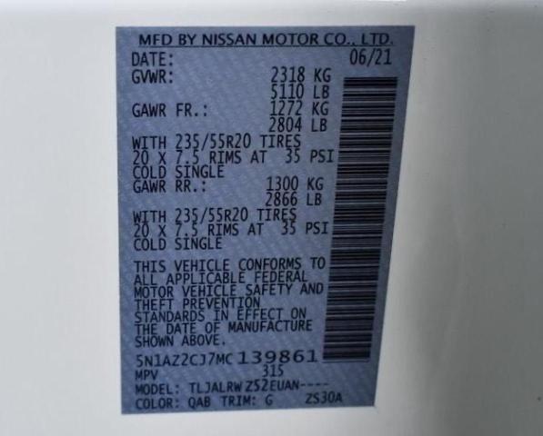 2021 NISSAN MURANO SL 5N1AZ2CJ7MC139861