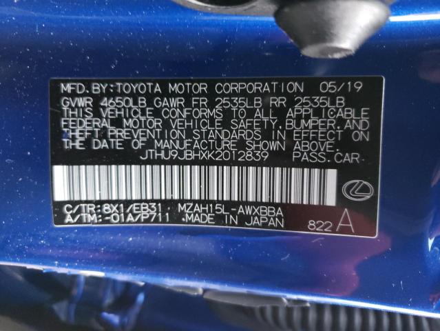 2019 LEXUS UX 250H JTHU9JBHXK2012839