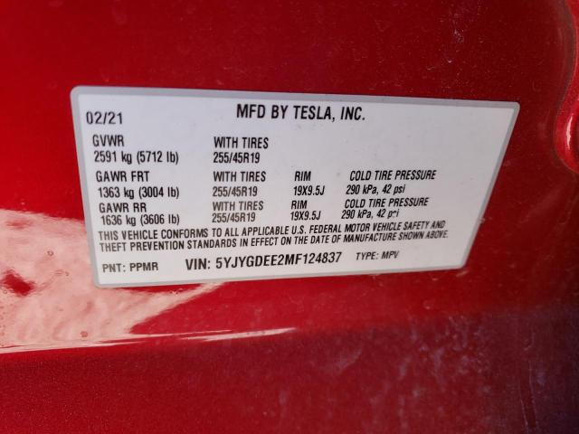 2021 TESLA MODEL Y 5YJYGDEE2MF124837