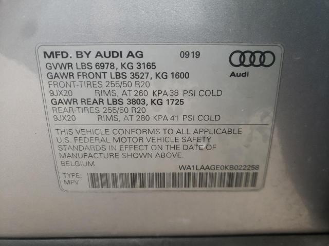 2019 AUDI E-TRON PRE WA1LAAGE0KB022258