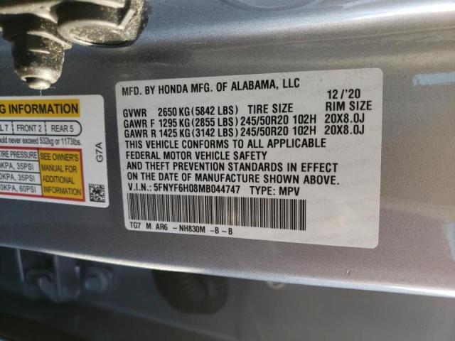 2021 HONDA PILOT ELIT 5FNYF6H08MB044747