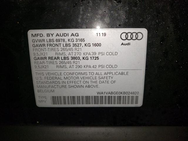 2019 AUDI E-TRON PRE WA1VABGE0KB024820