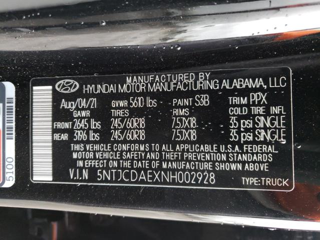 2022 HYUNDAI SANTA CRUZ 5NTJCDAEXNH002928