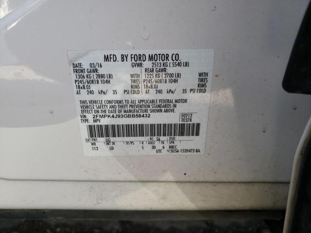 2FMPK4J93GBB58432 Ford Edge Sel 2016. Фото: 9
