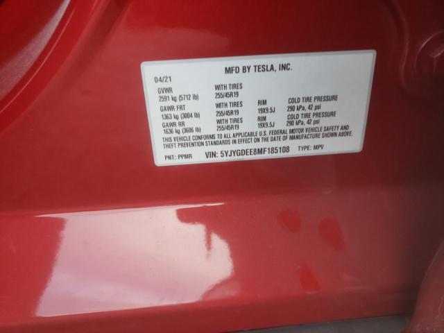 2021 TESLA MODEL Y 5YJYGDEE8MF185108
