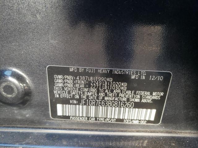 2011 SUBARU IMPREZA WR JF1GR7E63BG816260