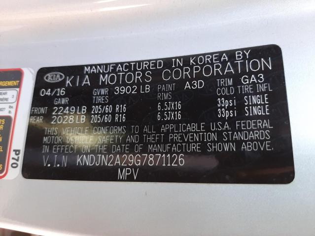 2016 KIA SOUL KNDJN2A29G7871126