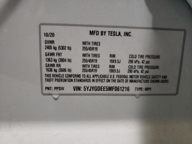 2021 TESLA MODEL Y 5YJYGDEE5MF061216