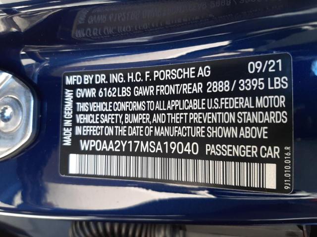 2021 PORSCHE TAYCAN WP0AA2Y17MSA19040
