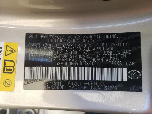 2017 LEXUS ES350 58ABK1GG4HU037170