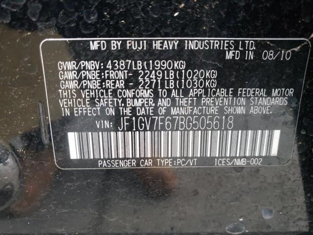 2011 SUBARU IMPREZA WR JF1GV7F67BG505618