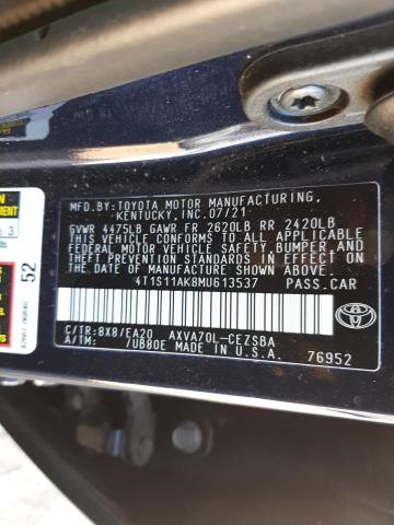 2021 TOYOTA CAMRY NIGH 4T1S11AK8MU613537