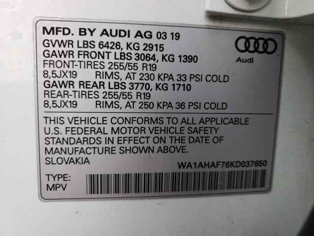 VIN WA1AHAF76KD037650 2019 Audi Q7, Premium no.10