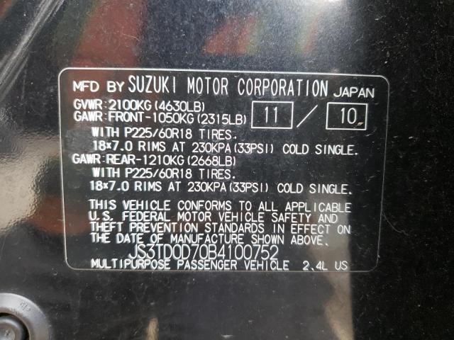 2011 SUZUKI GRAND VITA JS3TD0D70B4100752