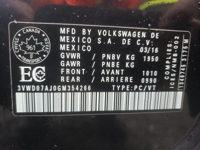 2016 VOLKSWAGEN JETTA COMF 3VWD07AJ0GM354266