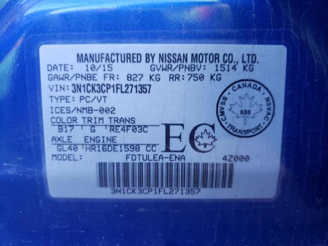 2015 NISSAN MICRA 3N1CK3CP1FL271357