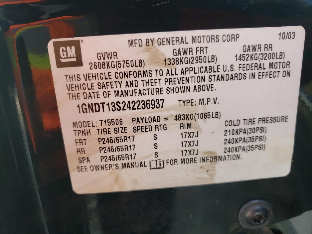 2004 Chevrolet Trailblazer Ls VIN: 1GNDT13S242236937 Lot: 65283871