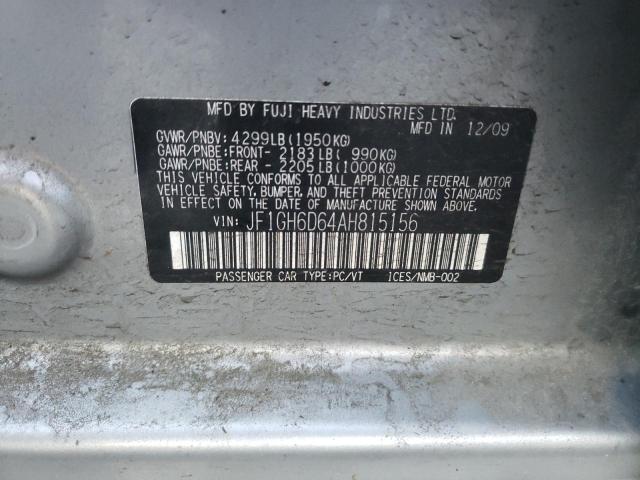 2010 SUBARU IMPREZA OU JF1GH6D64AH815156