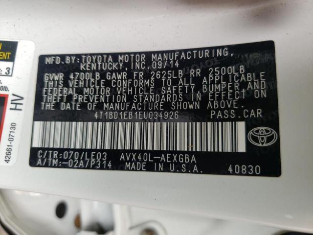2014 TOYOTA AVALON HYB 4T1BD1EB1EU034926