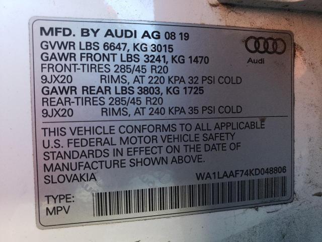 VIN WA1LAAF74KD048806 2019 Audi Q7, Premium Plus no.10