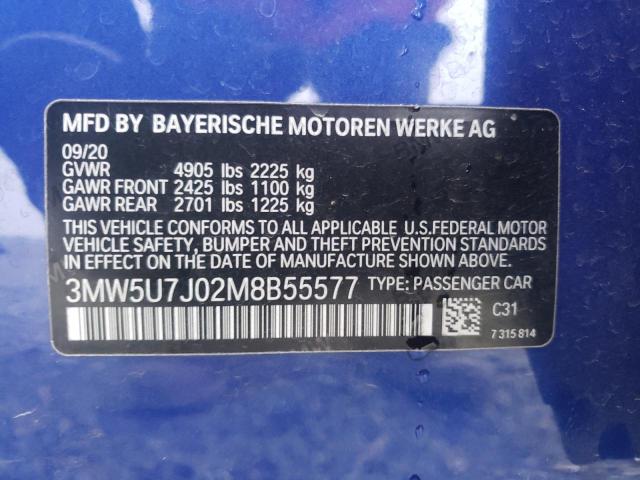 2021 BMW M340I 3MW5U7J02M8B55577