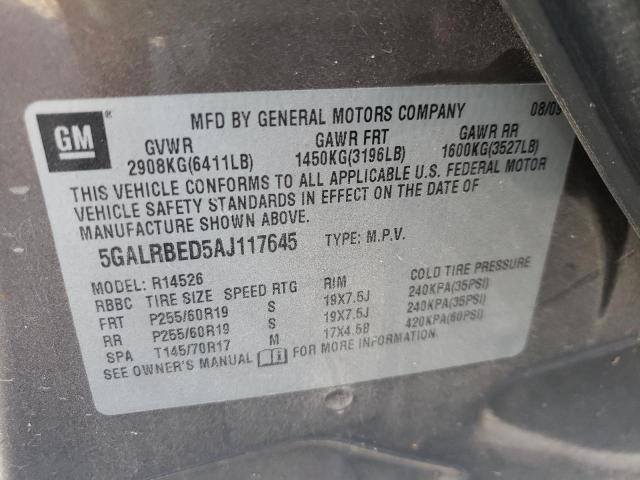 2010 BUICK ENCLAVE CX 5GALRBED5AJ117645