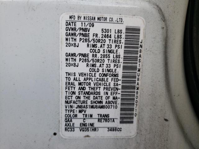 2010 INFINITI FX35 JN8AS1MU8AM800710