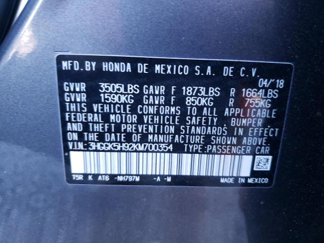 2019 HONDA FIT EXL 3HGGK5H92KM700354