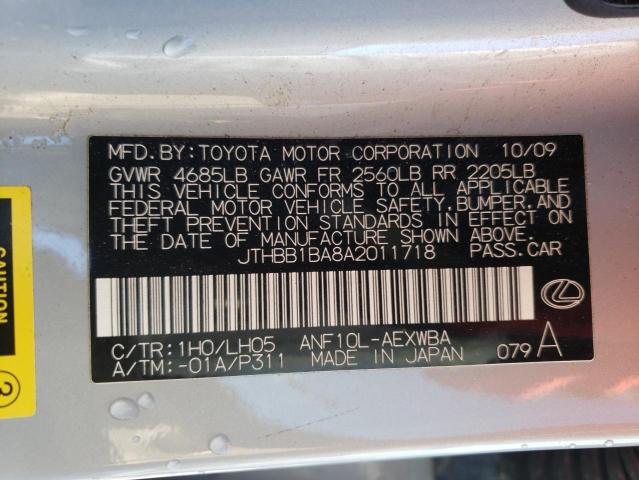 2010 LEXUS HS 250H JTHBB1BA8A2011718