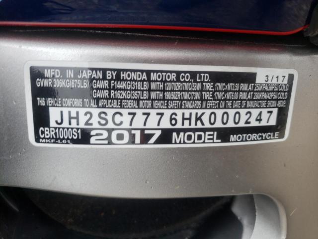 2017 HONDA CBR1000 SP JH2SC7776HK000247