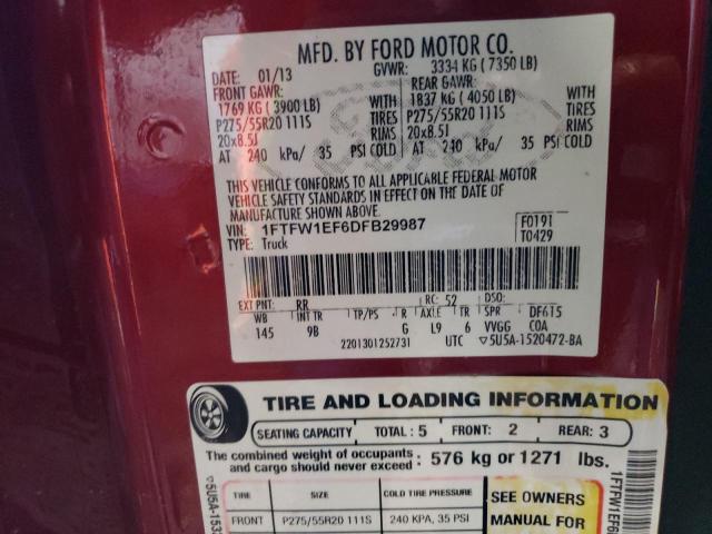2013 FORD F150 CREW 1FTFW1EF6DFB29987