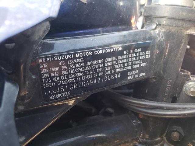 2004 SUZUKI GSX750 F JS1GR7GA942100694