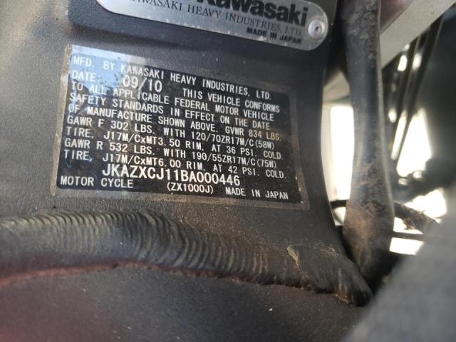 2011 KAWASAKI ZX1000 J JKAZXCJ11BA000446