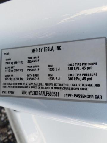 5YJ3E1EA7LF590581 | 2020 TESLA MODEL 3