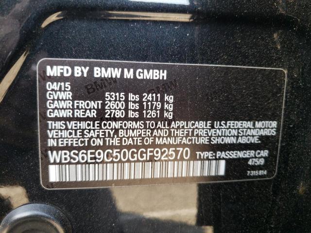 2016 BMW M6 GRAN CO WBS6E9C50GGF92570