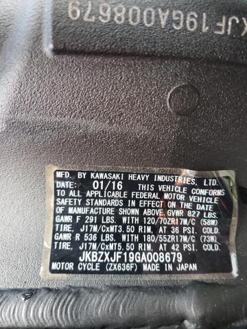 2016 KAWASAKI ZX636 F JKBZXJF19GA008679