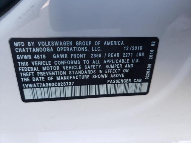 2016 VOLKSWAGEN PASSAT 1VWAT7A36GC023737