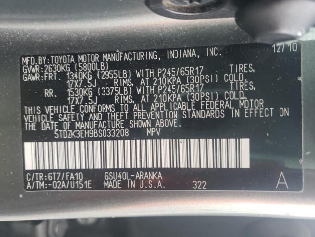 5TDZK3EH9BS033208 Toyota Highlander 2011. Фото: 9