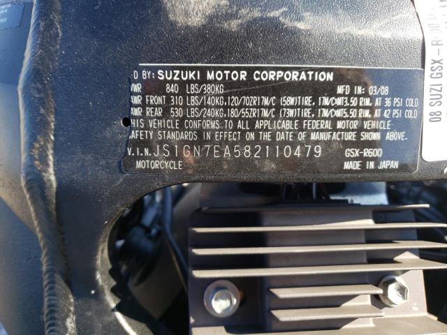 2008 SUZUKI GSX-R600 JS1GN7EA582110479