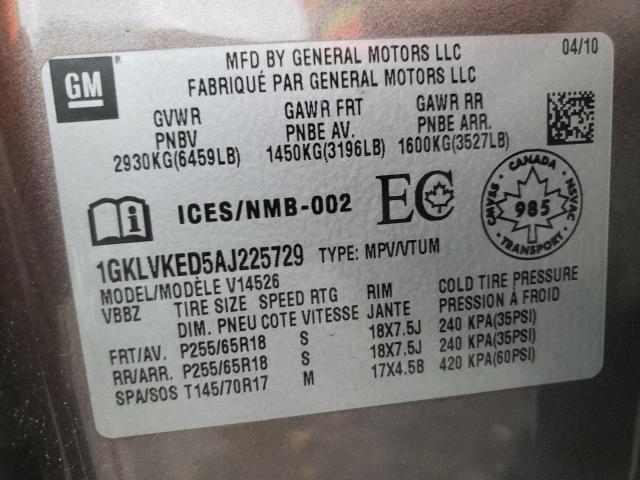 2010 GMC ACADIA SL 1GKLVKED5AJ225729
