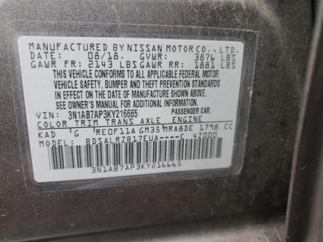 3N1AB7AP3KY216665 Nissan Sentra 2019. Фото: 9