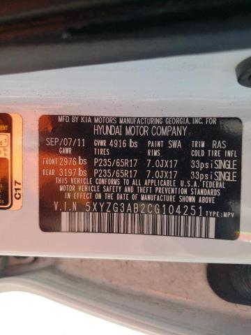 2012 HYUNDAI SANTA FE 5XYZG3AB2CG104251