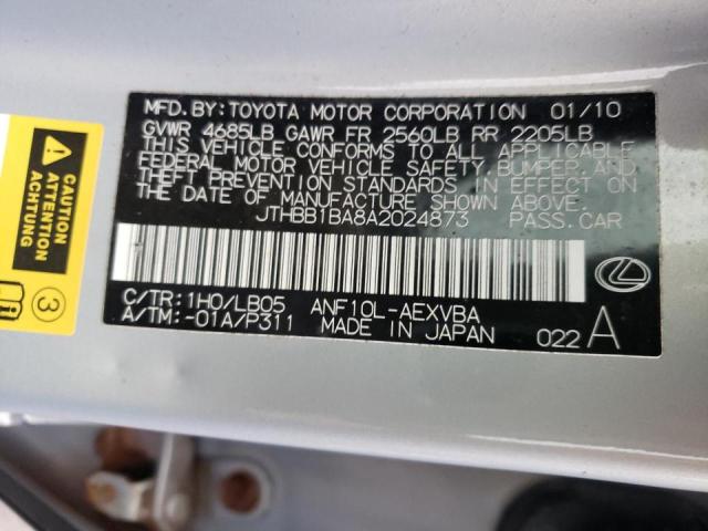 2010 LEXUS HS 250H JTHBB1BA8A2024873