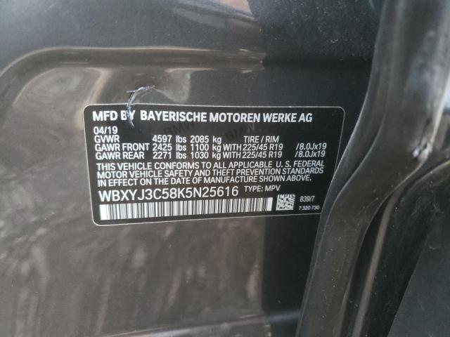 VIN WBXYJ3C58K5N25616 2019 BMW X2, Sdrive28I no.10