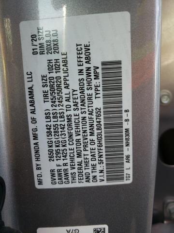 2020 HONDA PILOT ELIT 5FNYF6H03LB047652