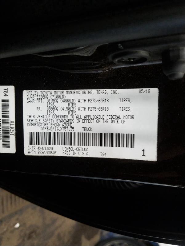 2018 TOYOTA TUNDRA DOU 5TFBW5F17JX757135