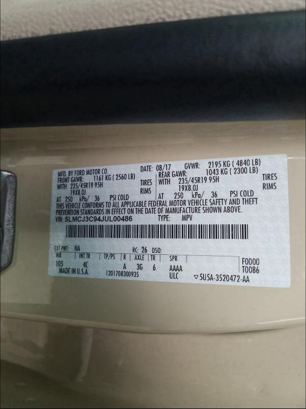 2018 LINCOLN MKC RESERV 5LMCJ3C94JUL00486
