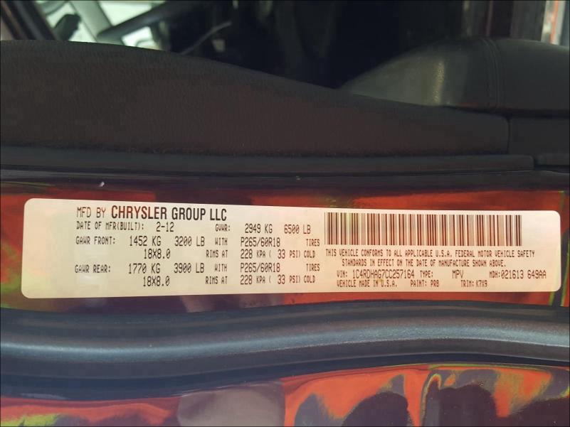 2012 DODGE DURANGO SX 1C4RDHAG7CC257164