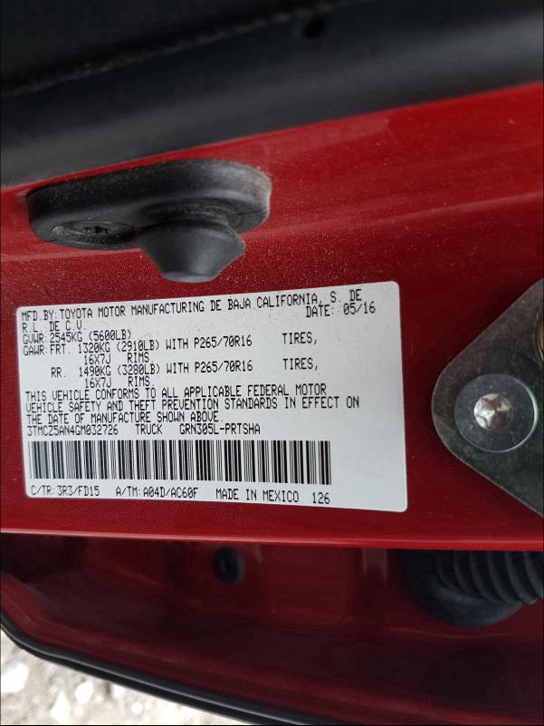 2016 TOYOTA TACOMA DOU 3TMCZ5AN4GM032726