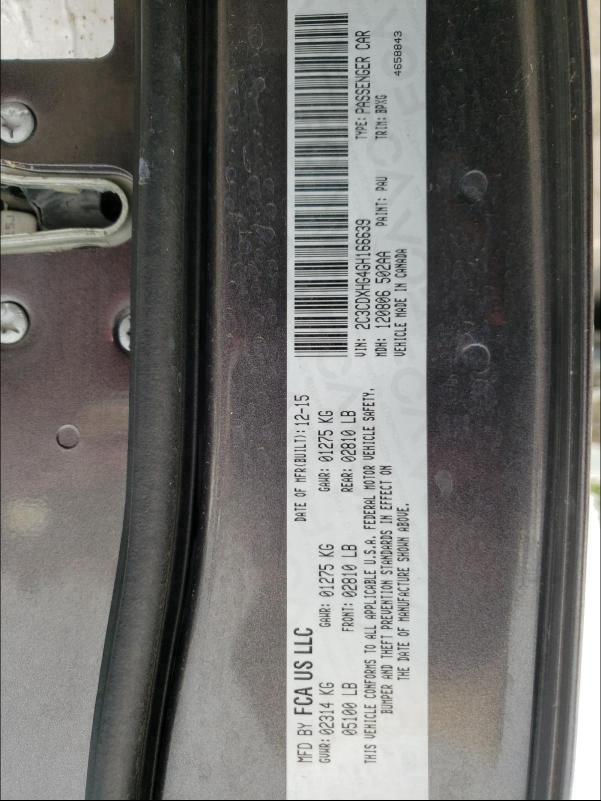 2016 DODGE CHARGER SX 2C3CDXHG4GH166639